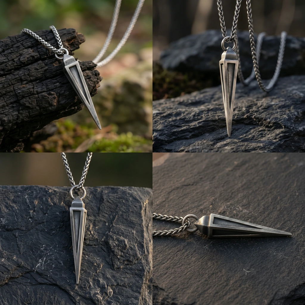 925 Sterling Silver Engravable Spearhead Pendant Embodying Bold Modern Precision