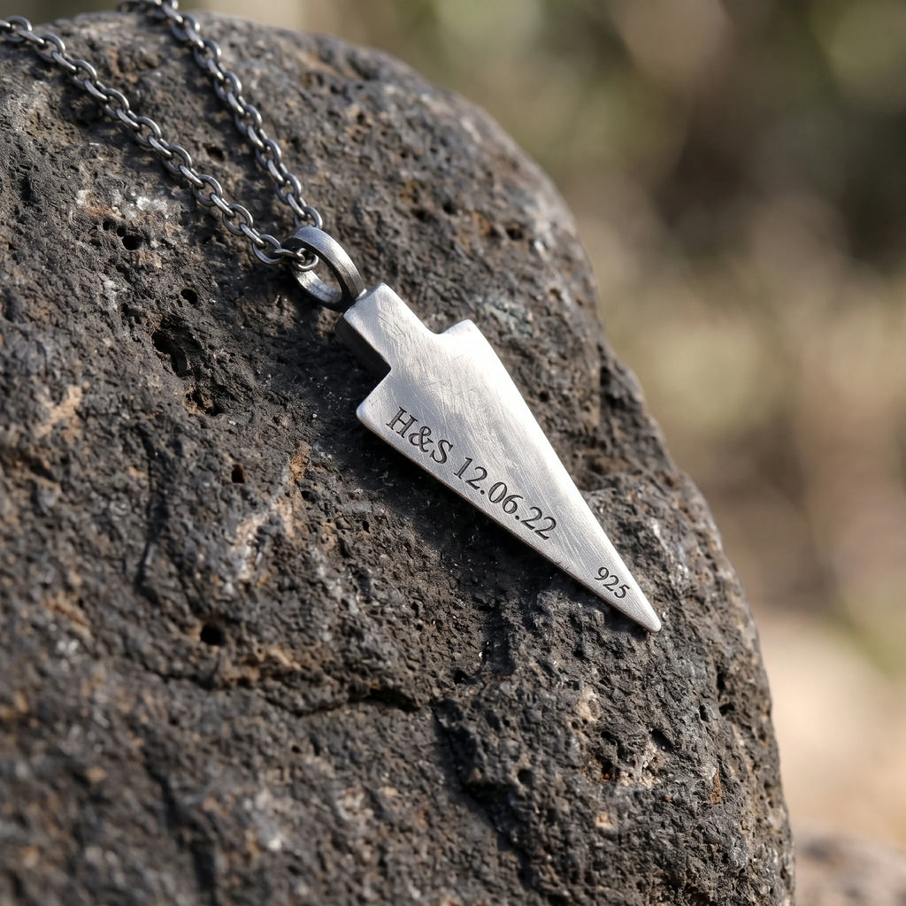 Personalized 925 Sterling Silver Arrowhead Pendant Necklace for Men, Engraved Gift