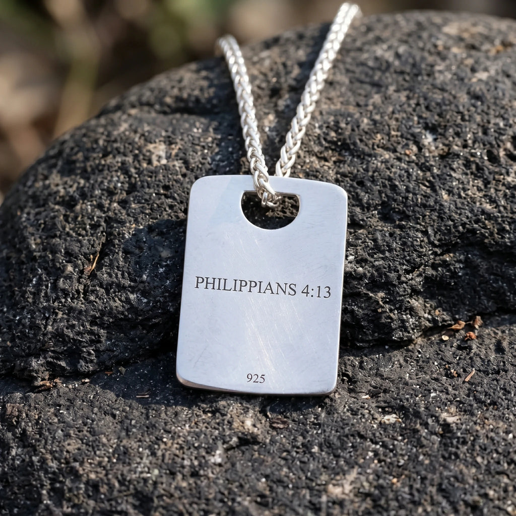 925 Sterling Silver Engravable Military Tag Cross Pendant Bound In Divine Protection