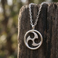 925 Sterling Silver Mitsutomoe Pendant Necklace, Vintage Hammered Tomoe Jewelry