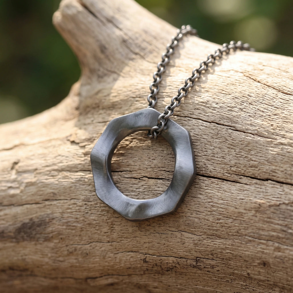 925 Sterling Silver Geometric Faceted Hexagon Pendant Exuding Modern Minimalist Edge