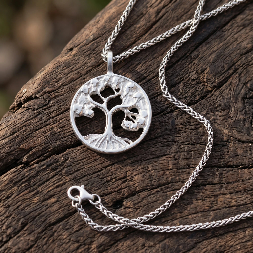 Solid 925 Sterling Silver Tree of Life Pendant Necklace for Strength & Vitality