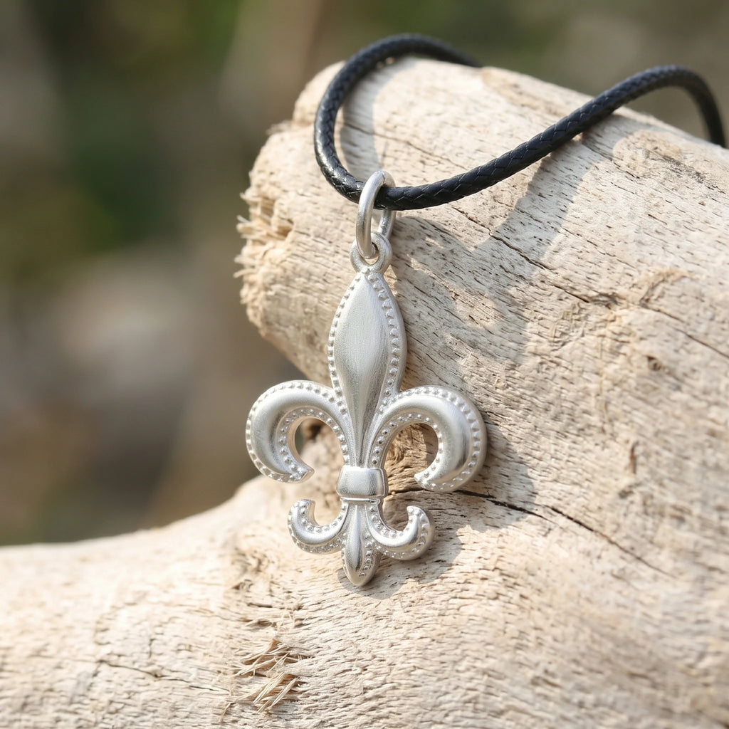 925 Sterling Silver Fleur-de-Lis Pendant Necklace, Vintage Beaded Lily Jewelry