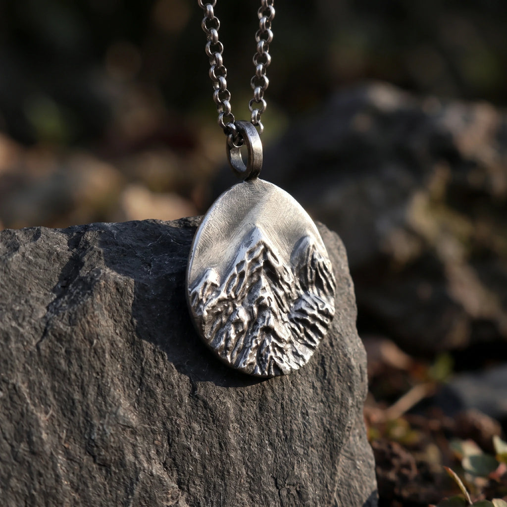 925 Sterling Silver Mountain Custom Engravable Pendant Durable Necklace
