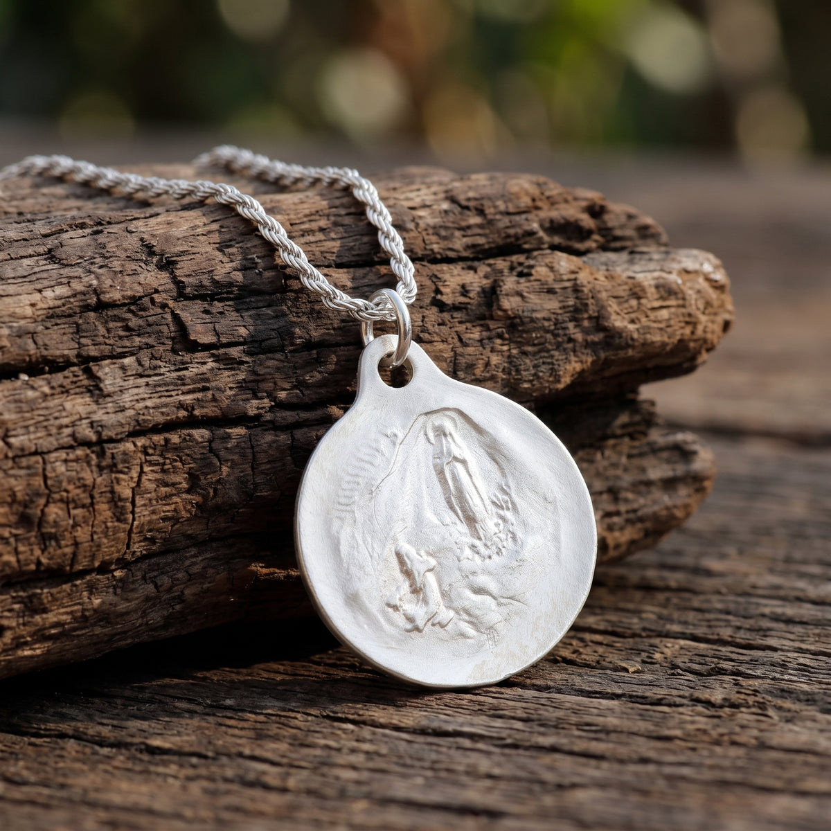 925 Sterling Silver Virgin Mary Medal Pendant, Vintage Religious Madonna Necklace