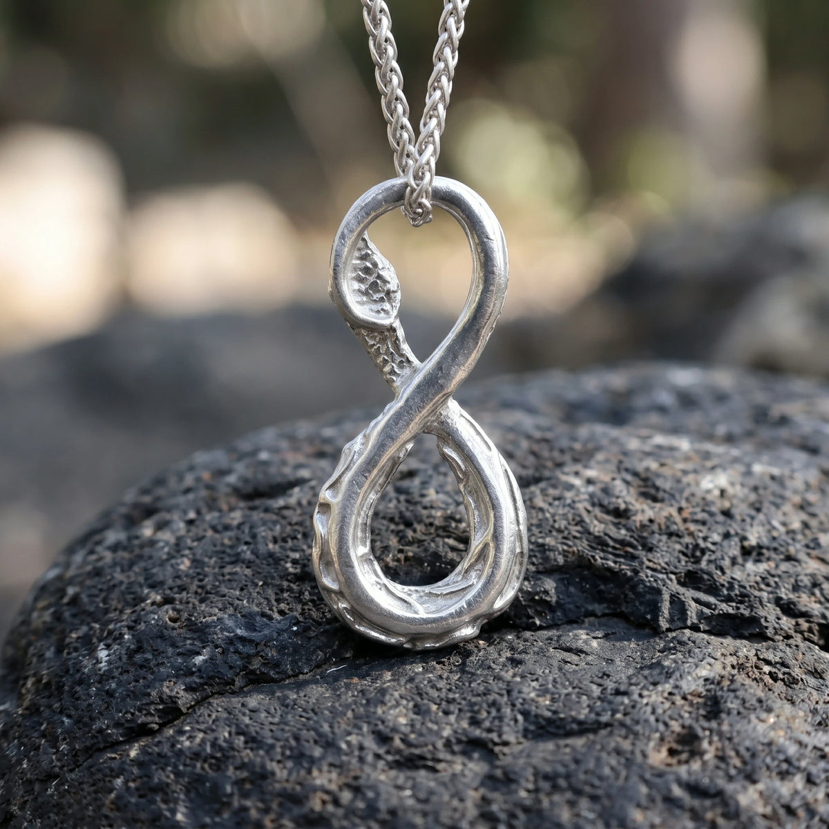 925 Sterling Silver Infinity Serpent Pendant Embodying Eternal Power