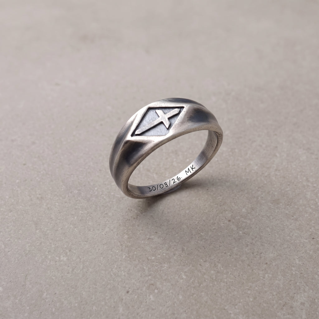 Vintage Templar Cross Signet Ring, Custom Engraved 925 Sterling Silver Band, Personalized Faith Religious Ring for Men