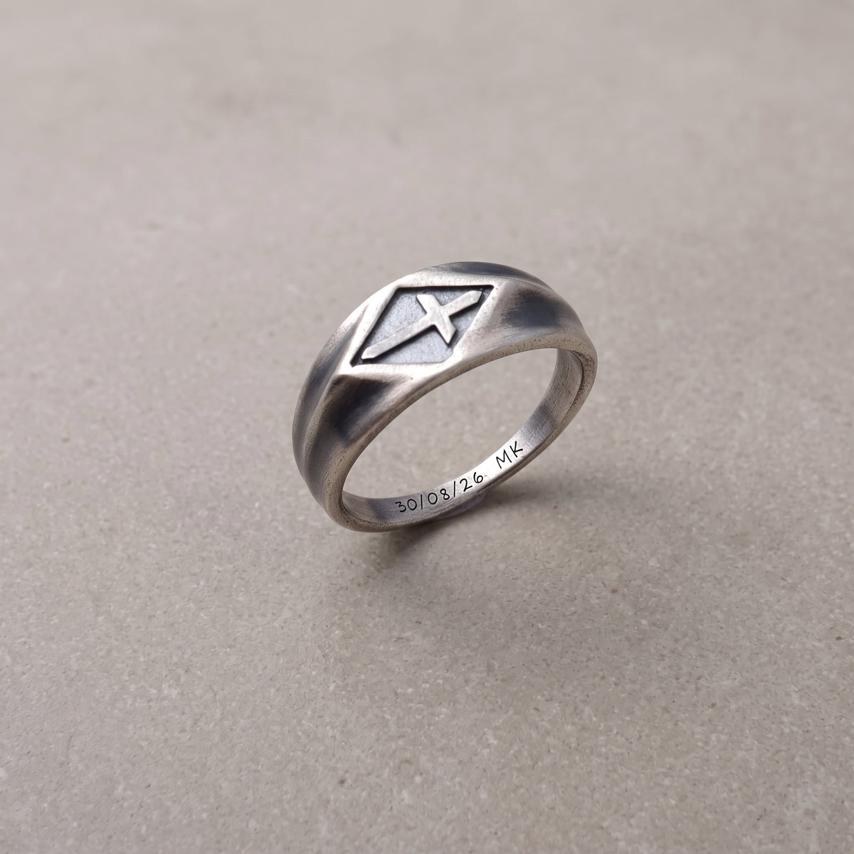 Vintage Templar Cross Signet Ring, Custom Engraved 925 Sterling Silver Band, Personalized Faith Religious Ring for Men