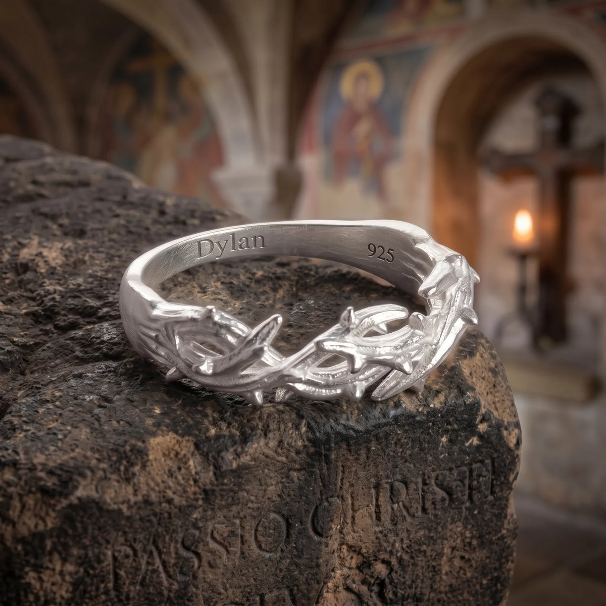 Custom Crown of Thorns 925 Sterling Silver Ring - Personalized Men's Gift