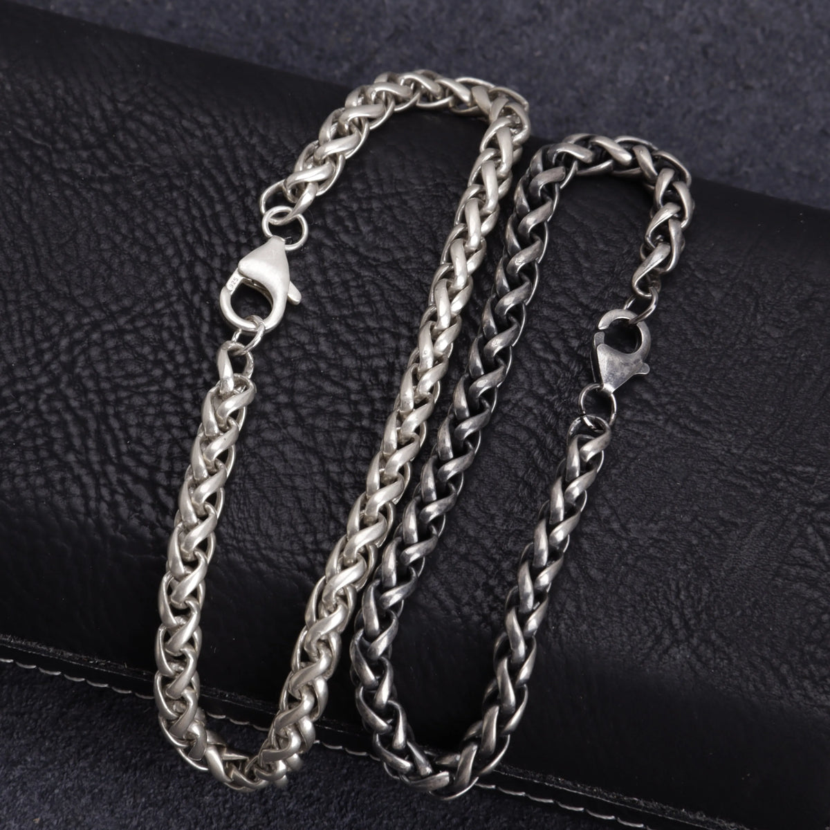 Unisex 925 Sterling Silver Wheat Chain Anklet | Oxidized & Polished
