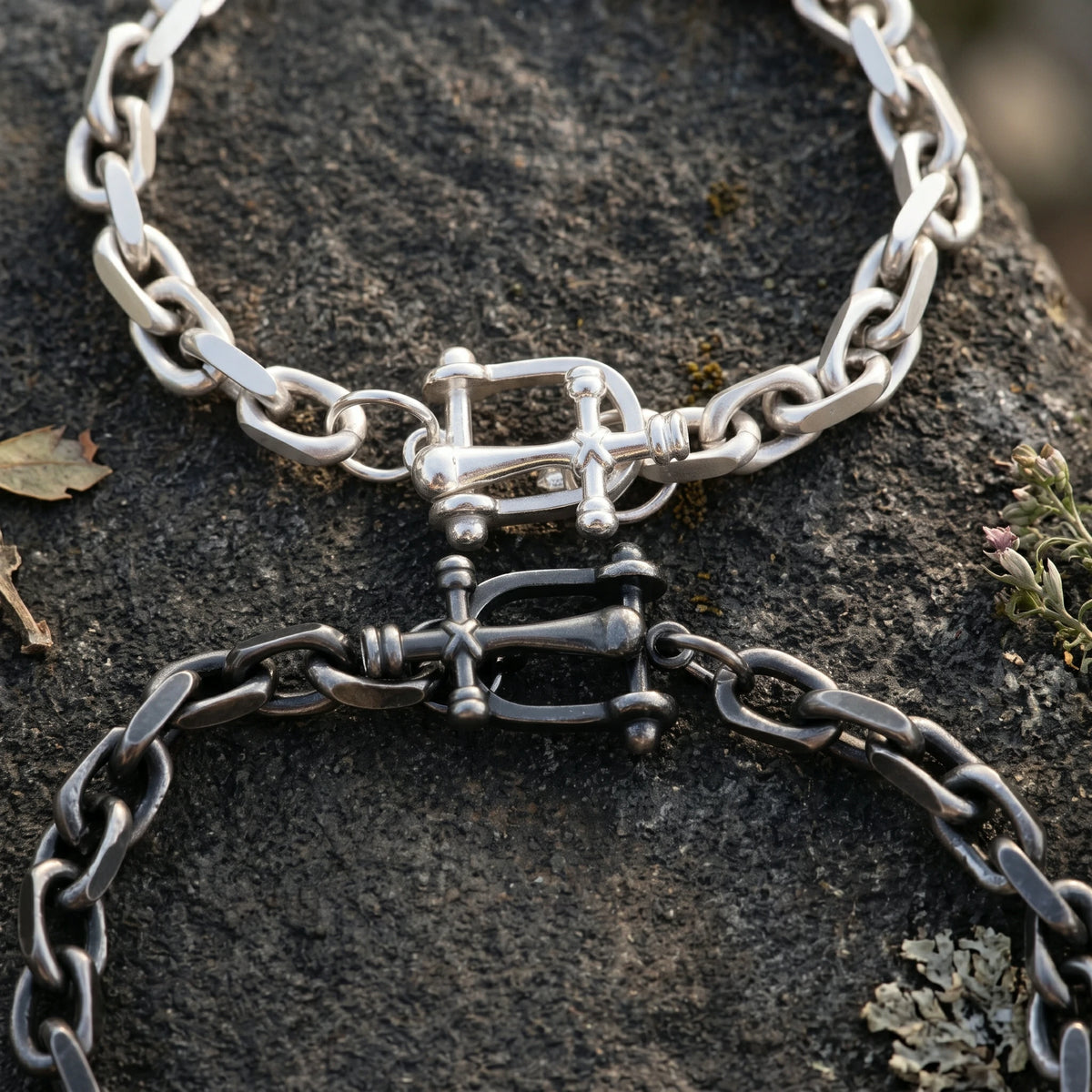 925 Sterling Silver Horseshoe Shackle Crucifix Bar Durable Link Chain Bracelet