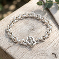925 Sterling Silver Cupid's Arrow Heart Toggle Clasp Rolo Chain Bracelet