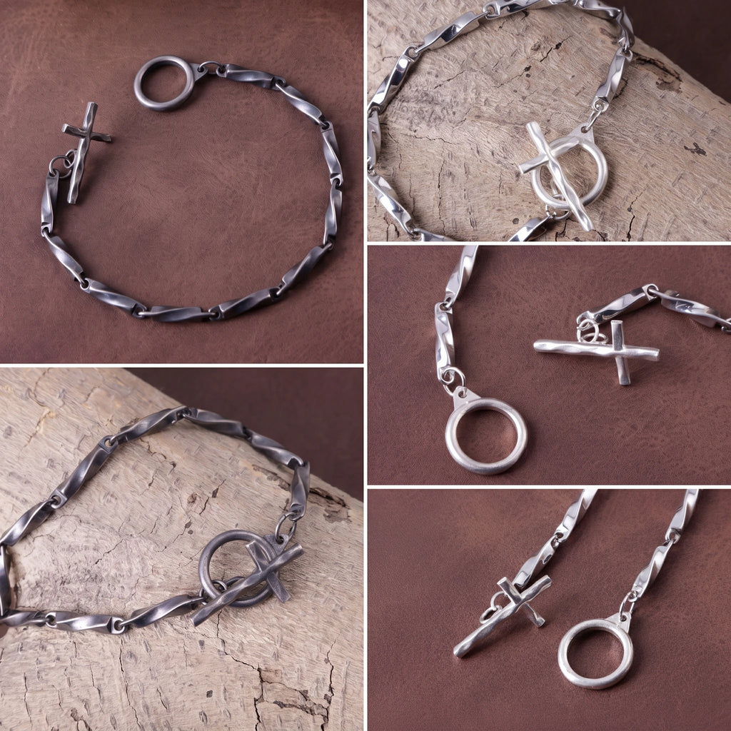 925 Sterling Silver Cross Toggle Clasp Bracelet for Daily Spiritual Faith