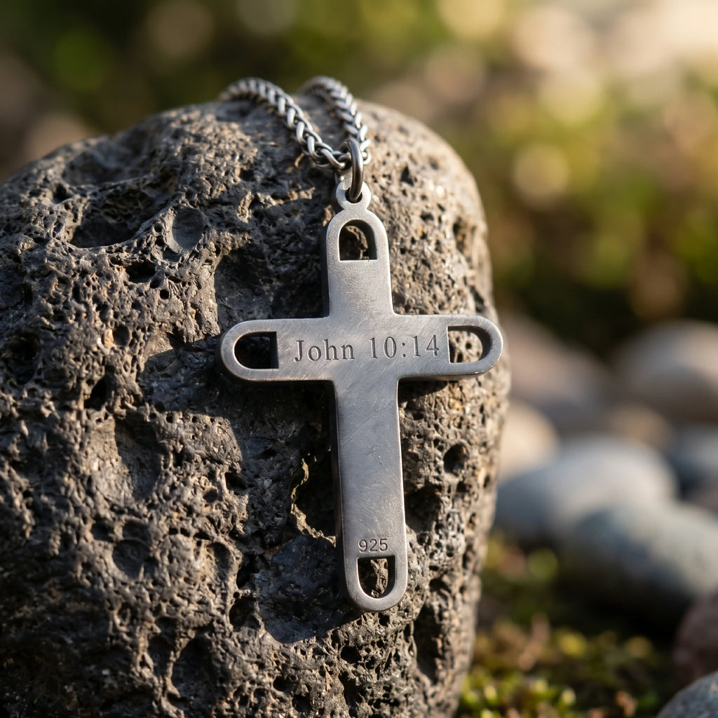 Engraved 925 Sterling Silver Layered Cross Pendant for Unshakable Faith & Sacred Protection