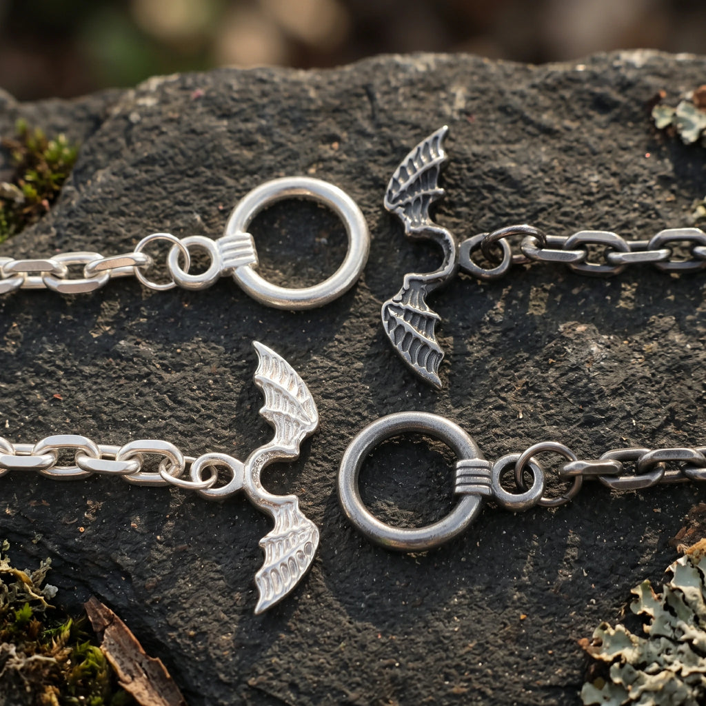 925 Sterling Silver Gothic Winged Toggle Clasp Durable Link Chain Bracelet
