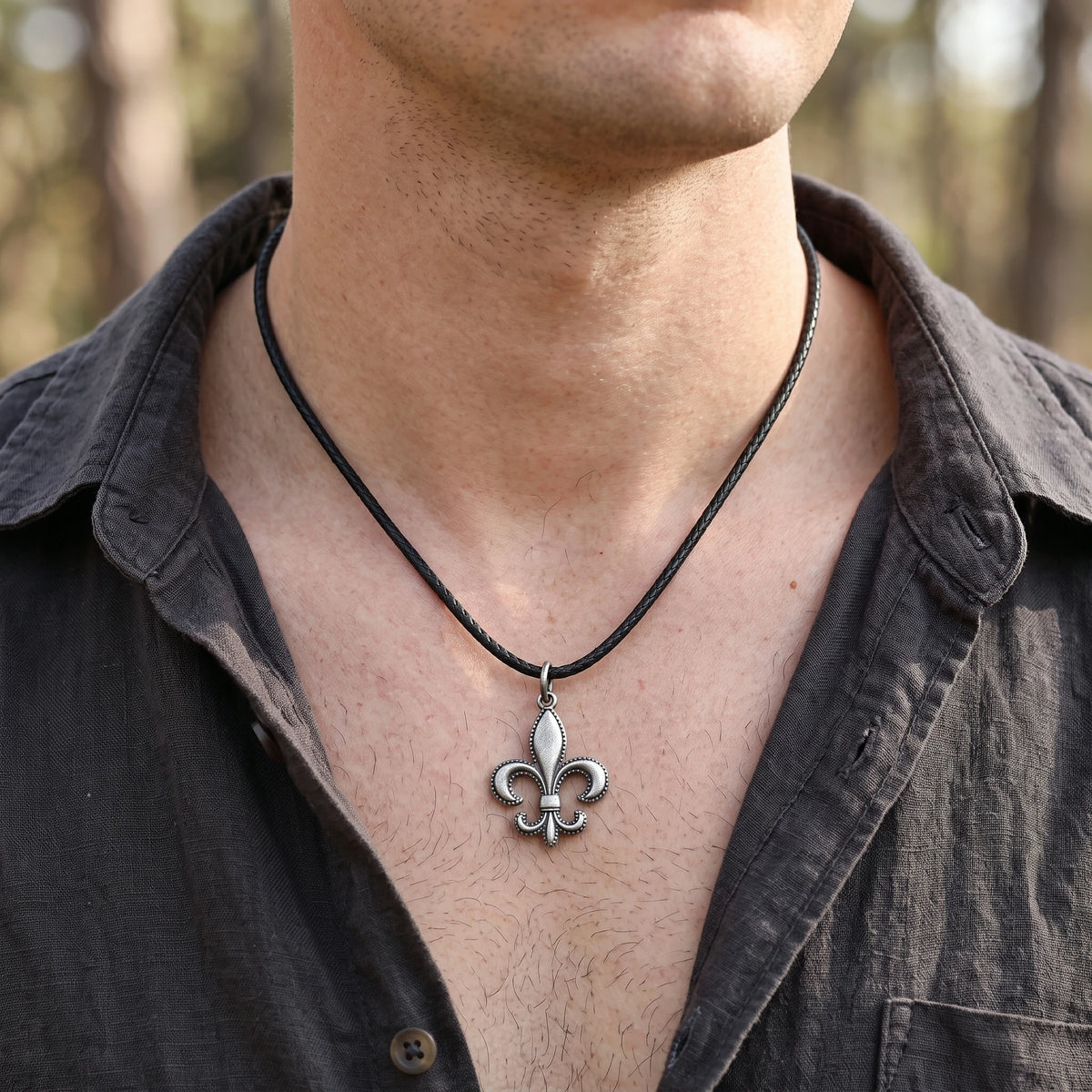 925 Sterling Silver Fleur-de-Lis Pendant Necklace, Vintage Beaded Lily Jewelry
