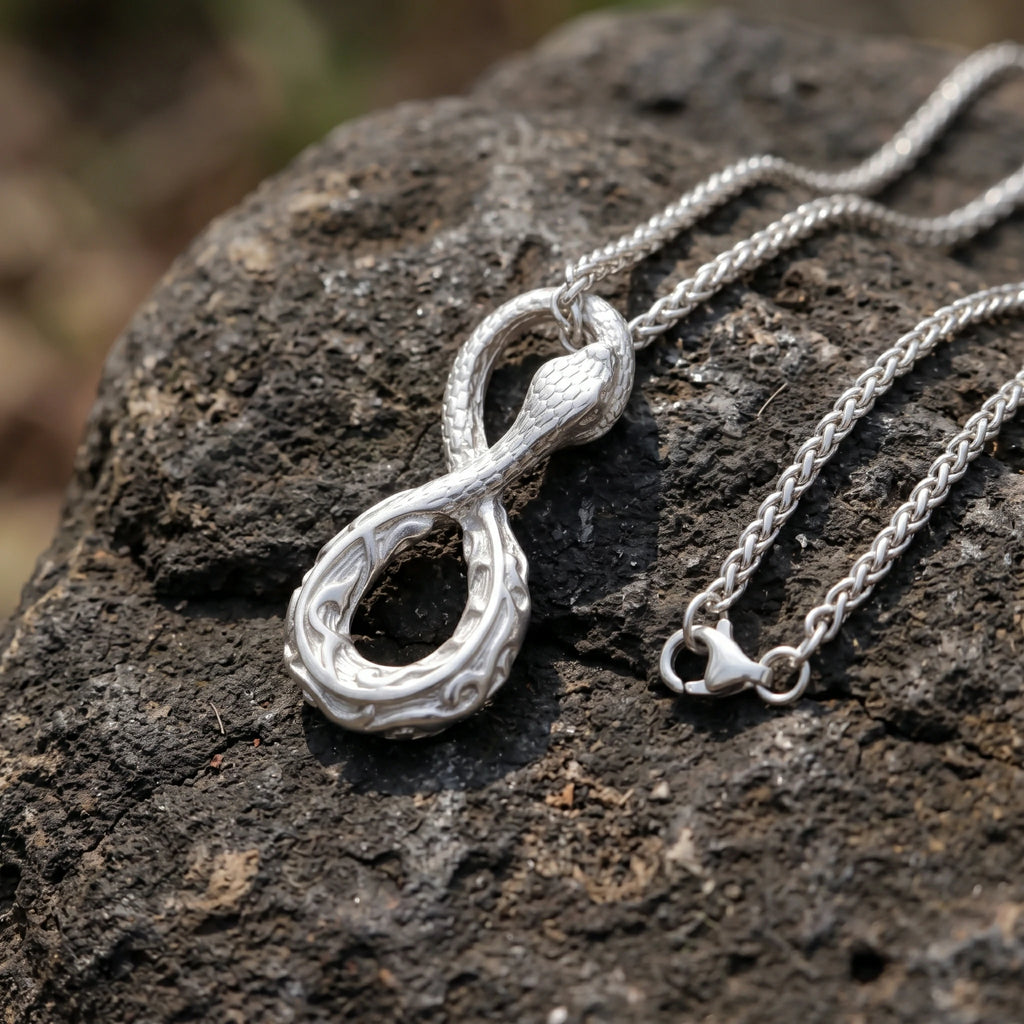 925 Sterling Silver Infinity Serpent Pendant Embodying Eternal Power