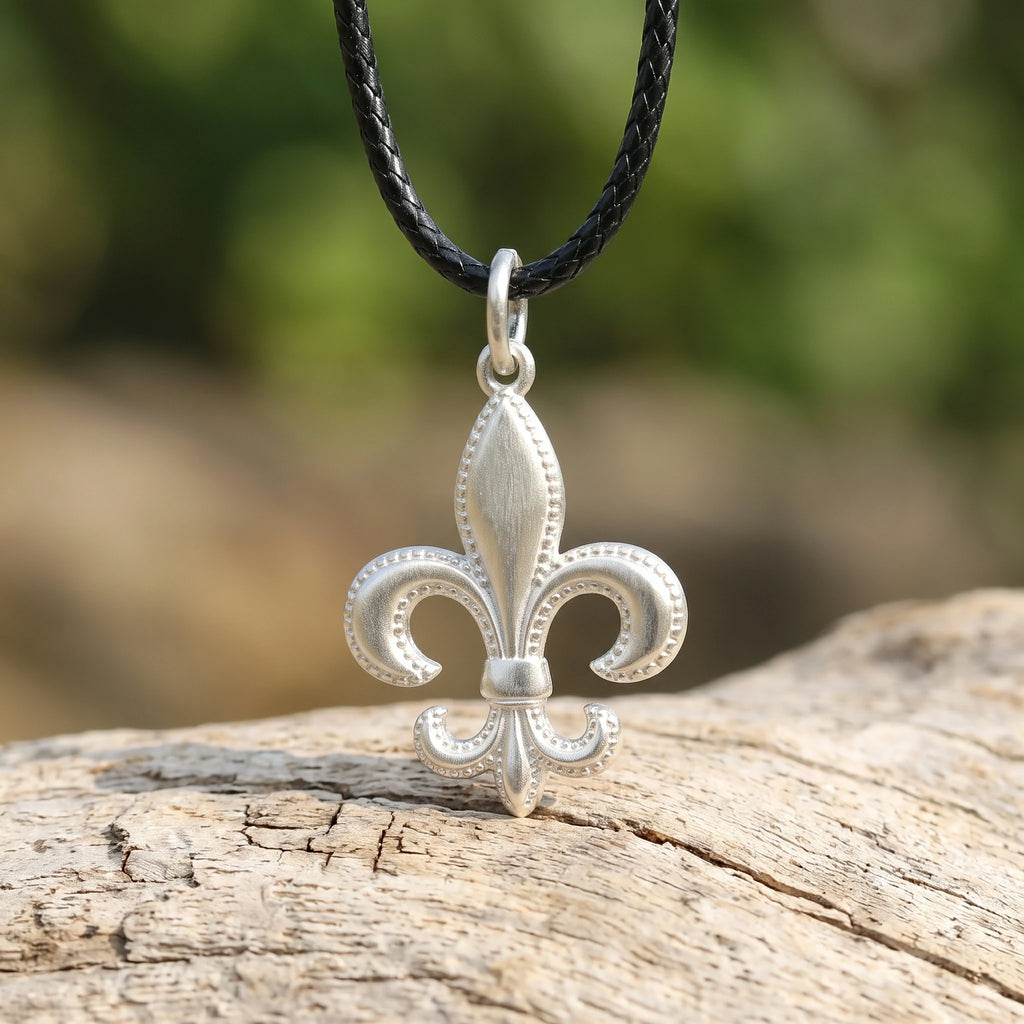 925 Sterling Silver Fleur-de-Lis Pendant Necklace, Vintage Beaded Lily Jewelry