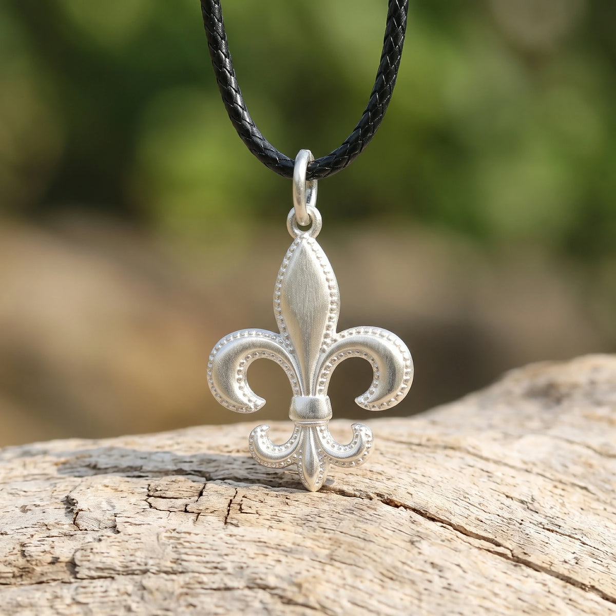 925 Sterling Silver Fleur-de-Lis Pendant Necklace, Vintage Beaded Lily Jewelry