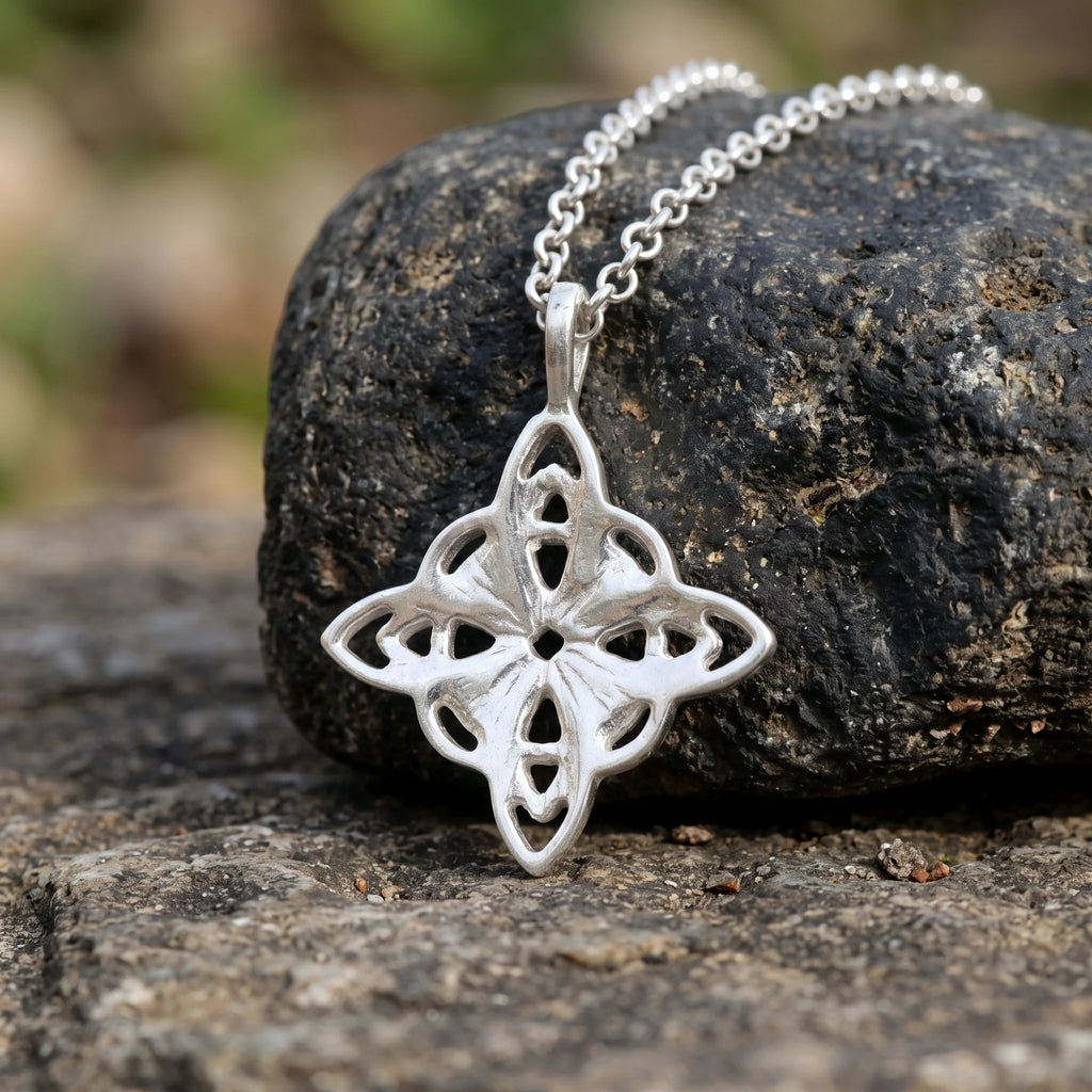 925 Sterling Silver Celtic Knot Pendant Necklace, Vintage Witch Knot Amulet Jewelry