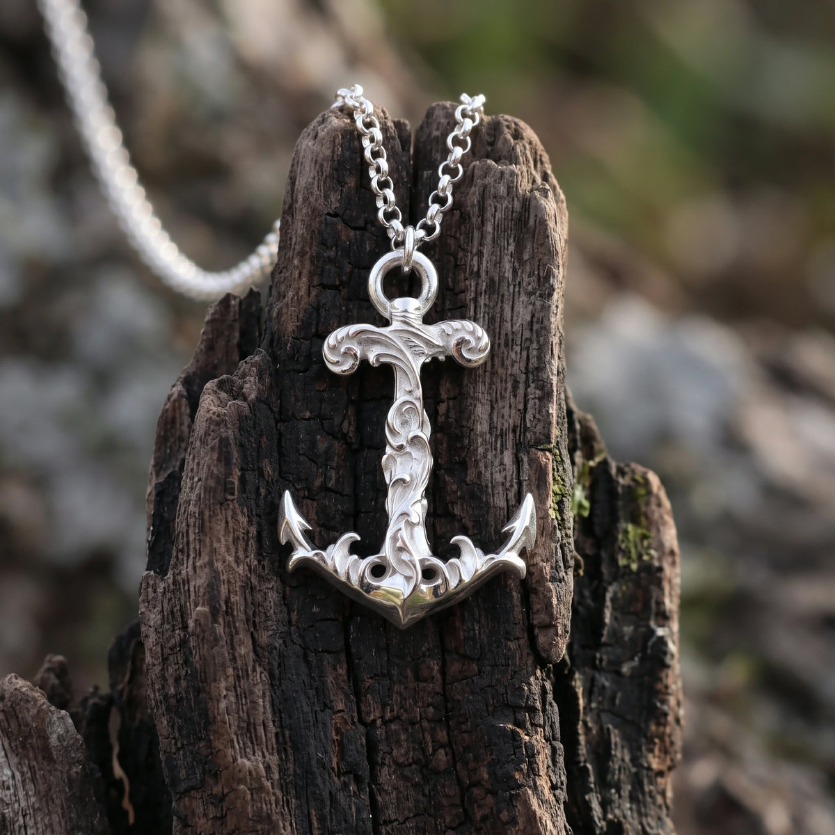 925 Sterling Silver Vintage Anchor Pendant Necklace, Baroque Nautical Sailor Charm Jewelry