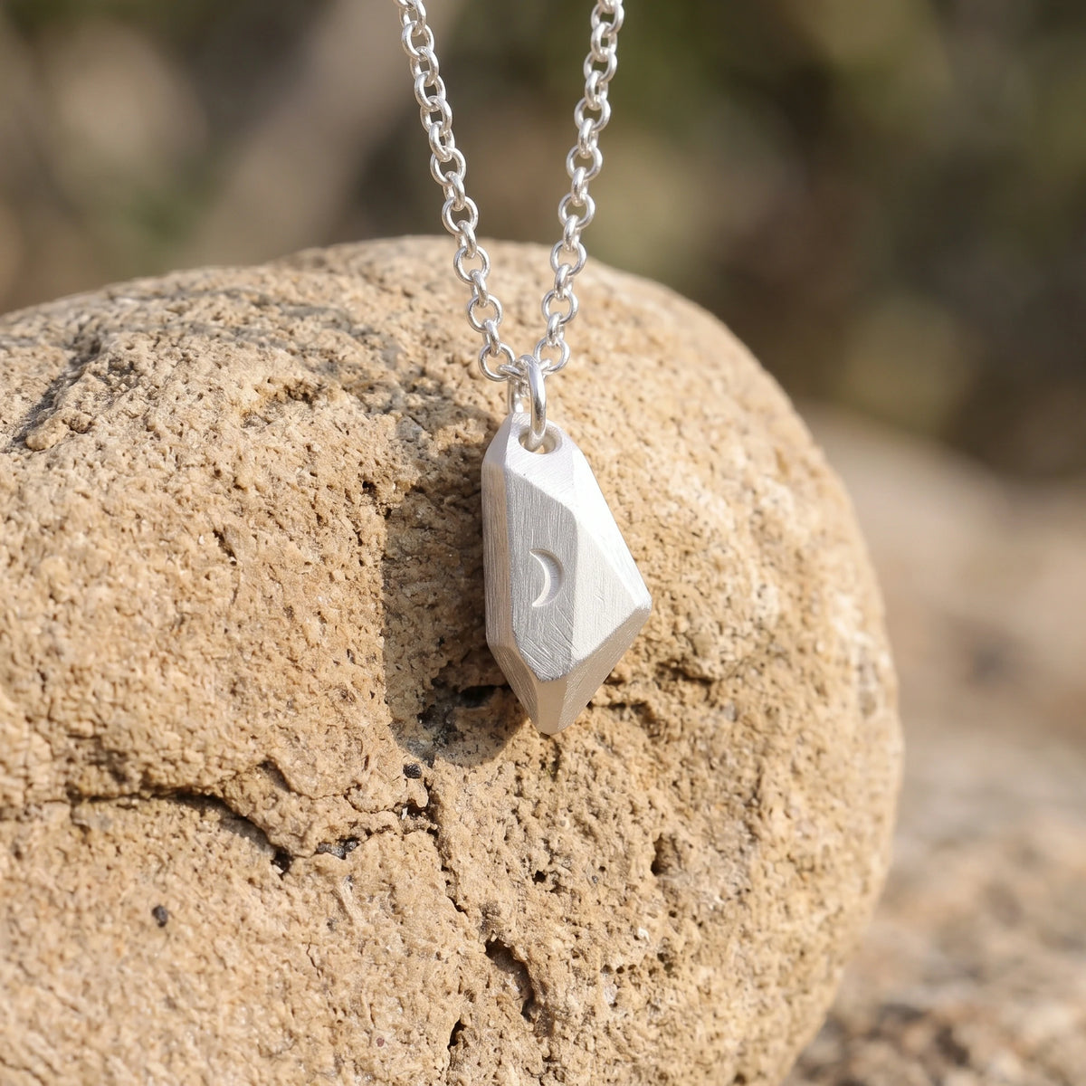 925 Sterling Silver Crescent Moon Wishing Stone Pendant Bringing Mystical Magic And Hope