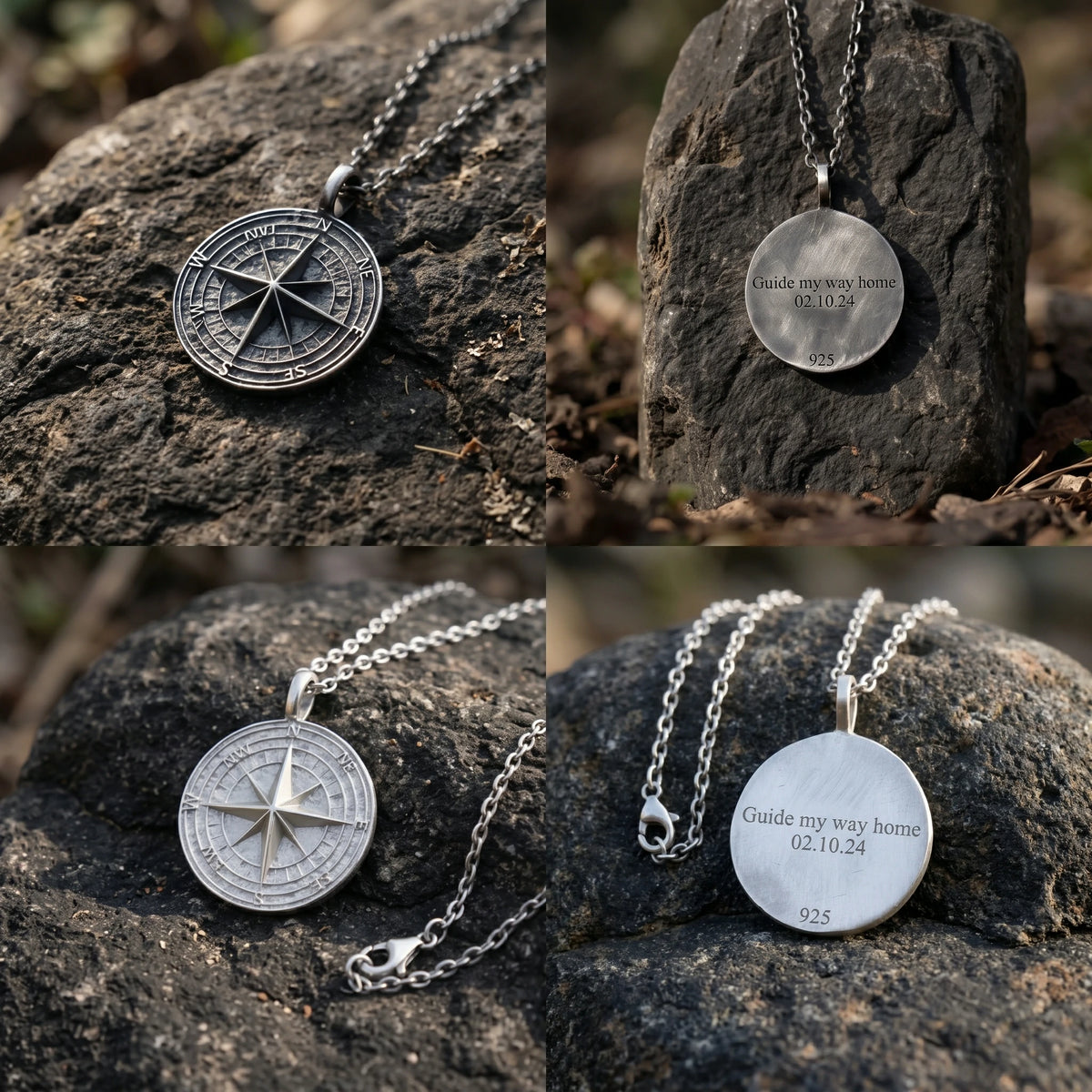 Vintage 925 Sterling Silver Compass Pendant Necklace for Guidance & Adventure
