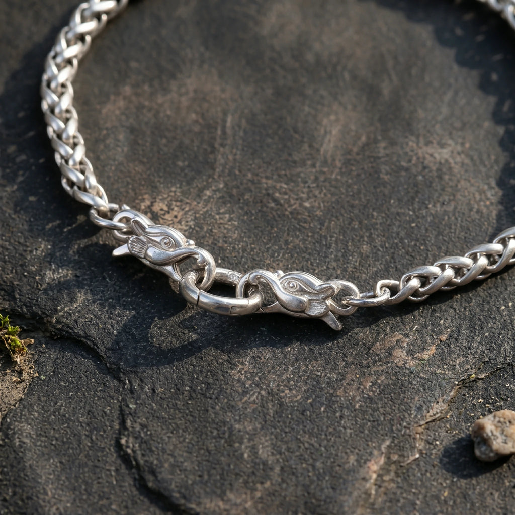 925 Sterling Silver Dragon Head Chopin Chain Durable Bracelet Gift for Him Her