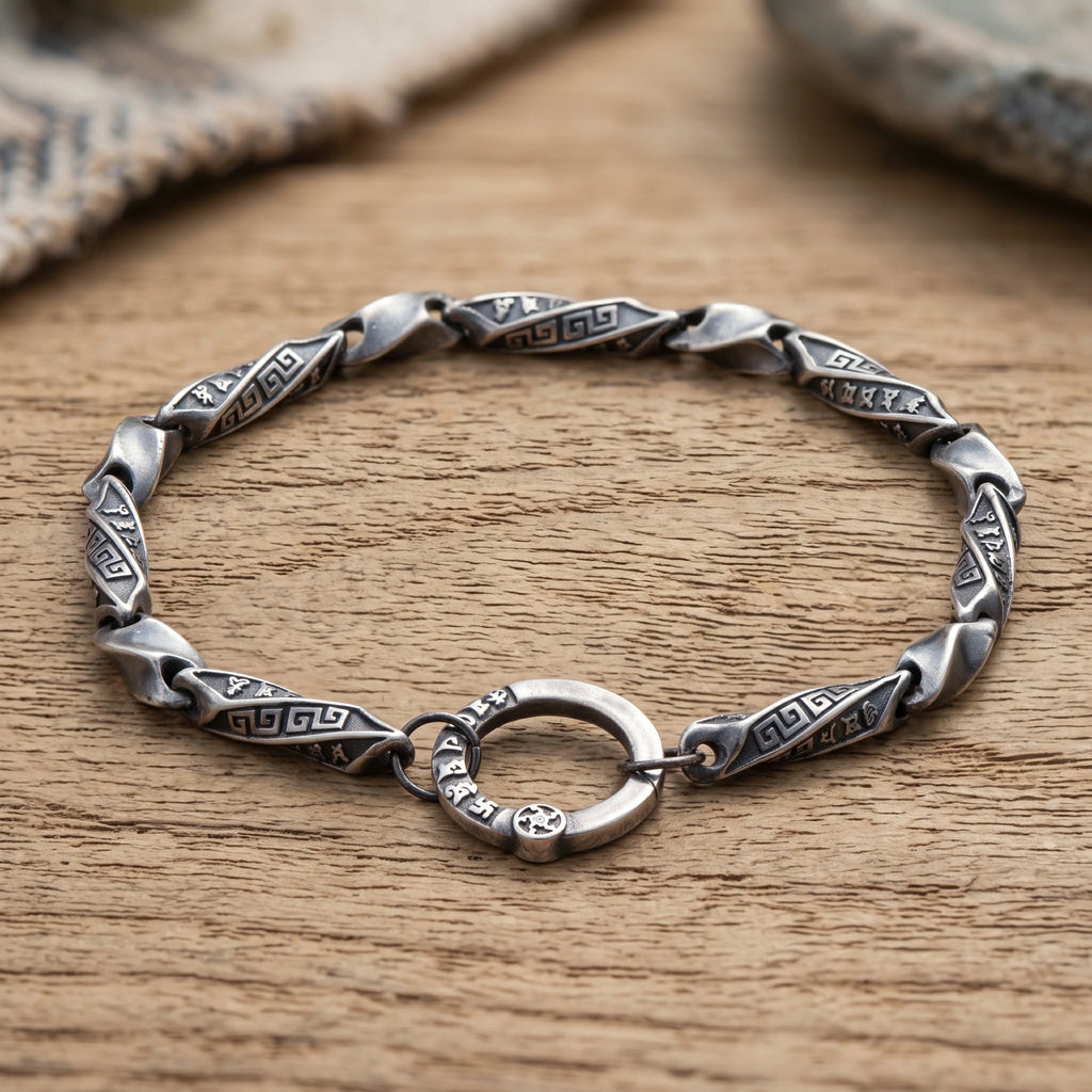 925 Sterling Silver Vintage Engraved Mantra Chain Bracelet for Daily Wear