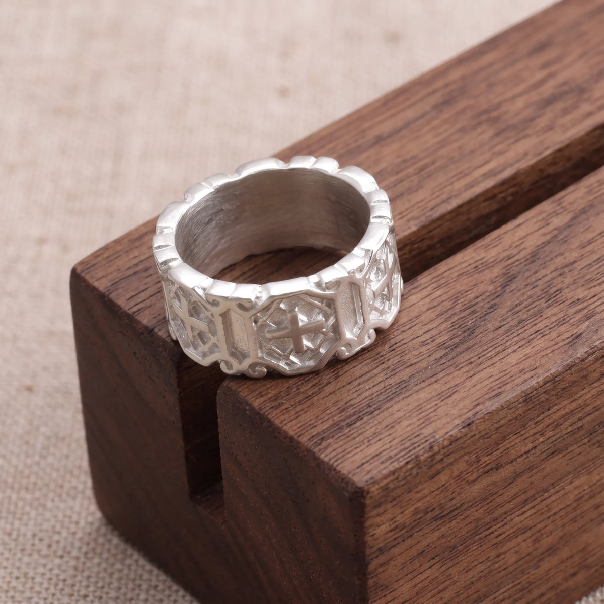 Personalized Gothic Cross Ring-Custom Engravable 925 Sterling Silver Band for Men