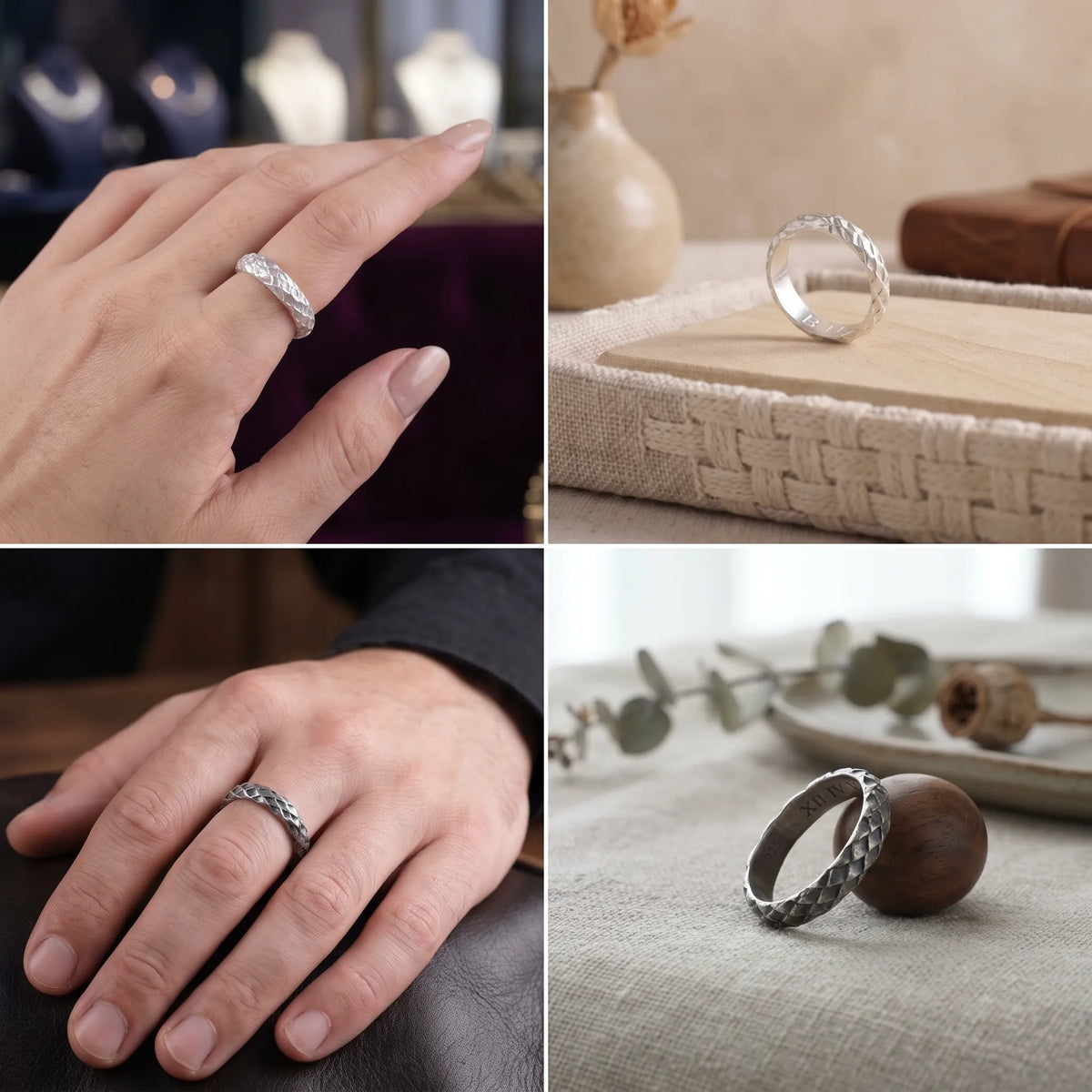 Custom Braided 925 Sterling Silver Ring Personalised Engraved Couples Band