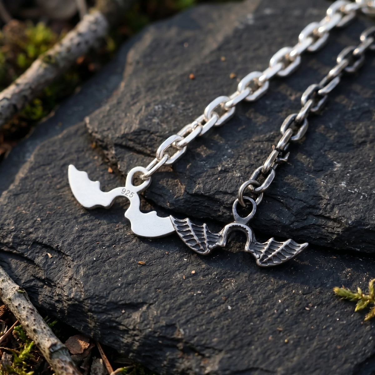 925 Sterling Silver Gothic Winged Toggle Clasp Durable Link Chain Bracelet