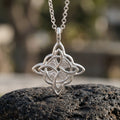925 Sterling Silver Celtic Knot Pendant Necklace, Vintage Witch Knot Amulet Jewelry